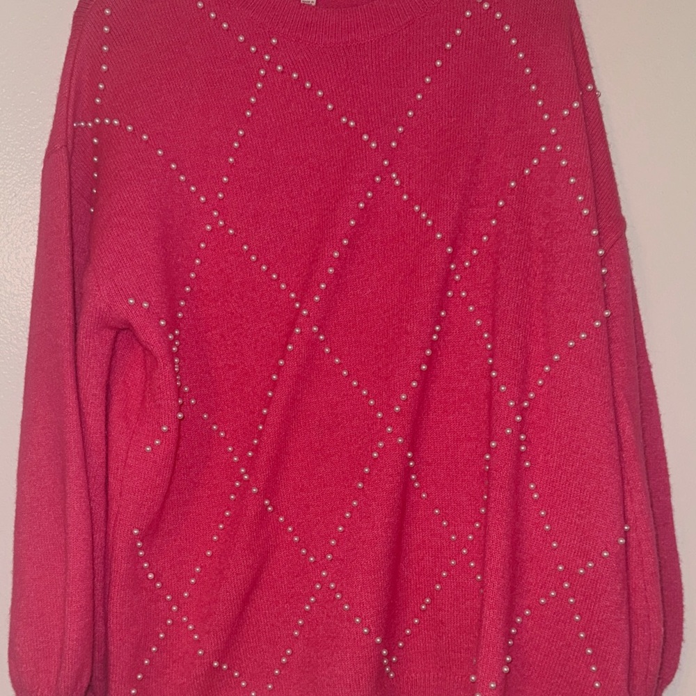 Cotton Bleu Pink Pearl Sweater – Diamond Pattern